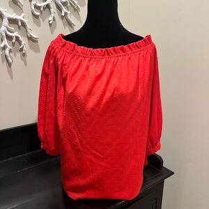 Vince Camuto Red Off-the-Shoulder Swiss Dot Blouse | Size M